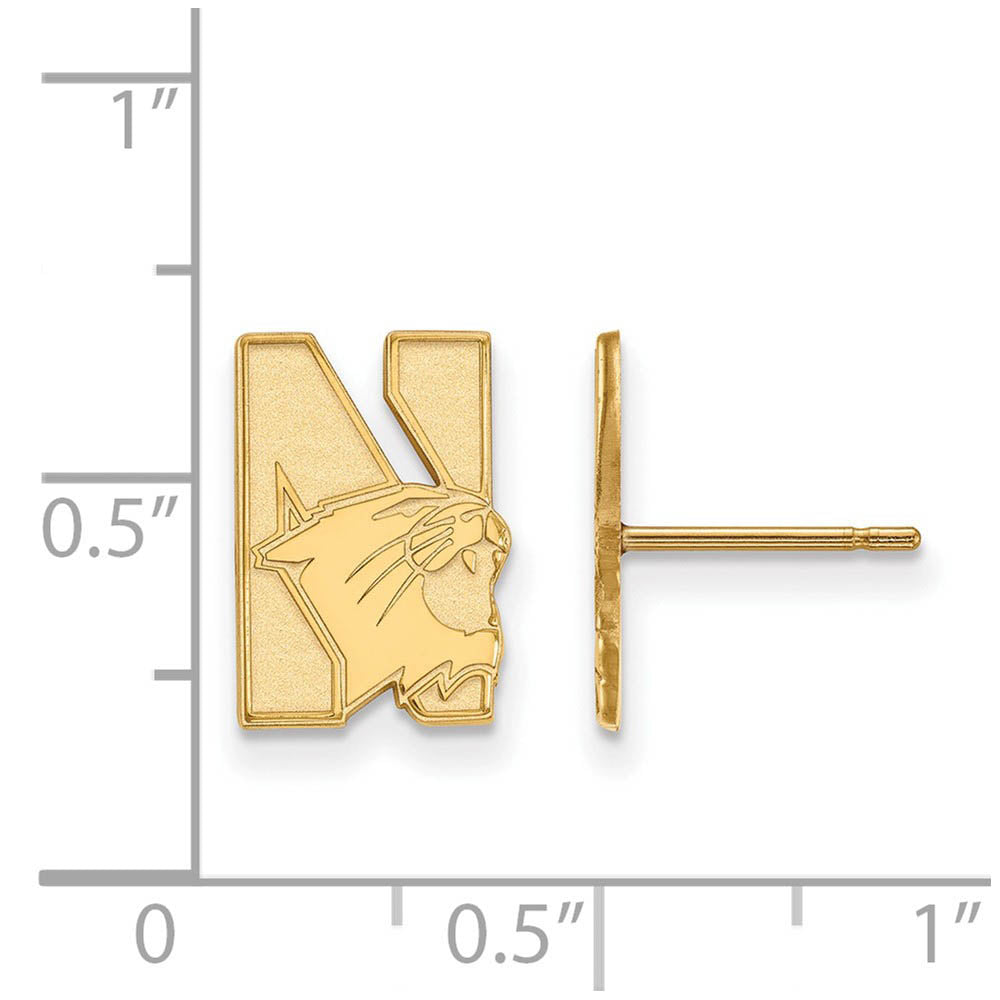 Alternate view of the 14k Yellow Gold Northwestern University Small Post Earrings by The Black Bow Jewelry Co.