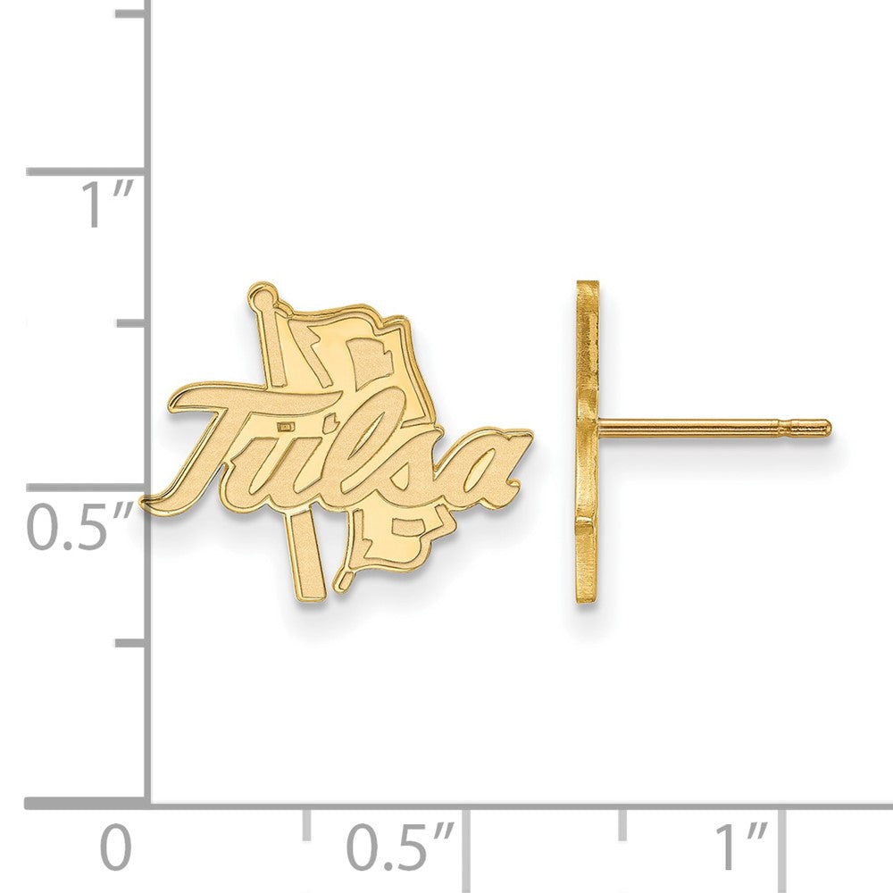 Alternate view of the 14k Yellow Gold The University of Tulsa Small Post Earrings by The Black Bow Jewelry Co.