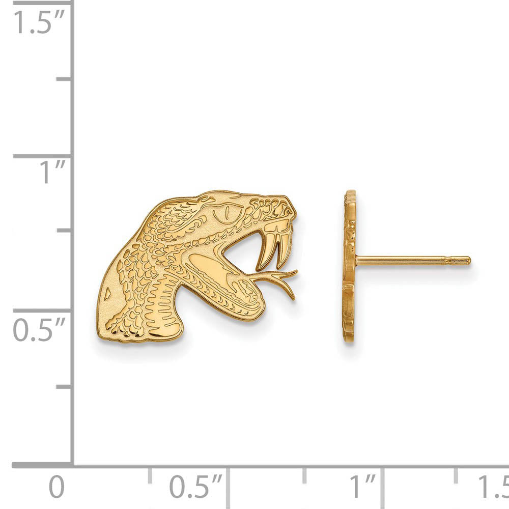 Alternate view of the 14k Yellow Gold Florida A&M University Small Post Earrings by The Black Bow Jewelry Co.