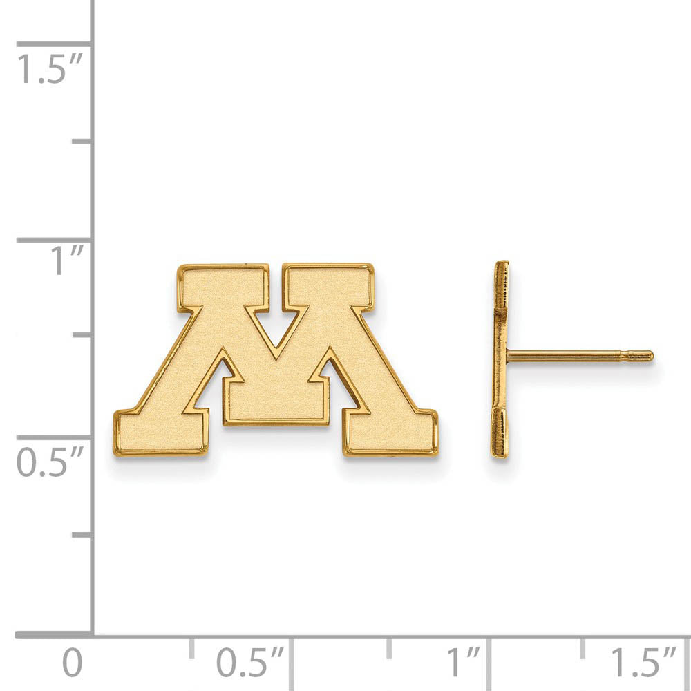 Alternate view of the 14k Yellow Gold University of Minnesota Small Post Earrings by The Black Bow Jewelry Co.