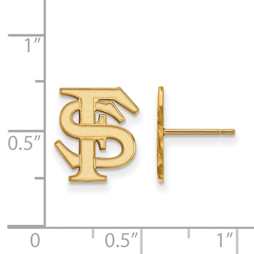 Alternate view of the 14k Yellow Gold Florida State University Small &#39;FS&#39; Post Earrings by The Black Bow Jewelry Co.