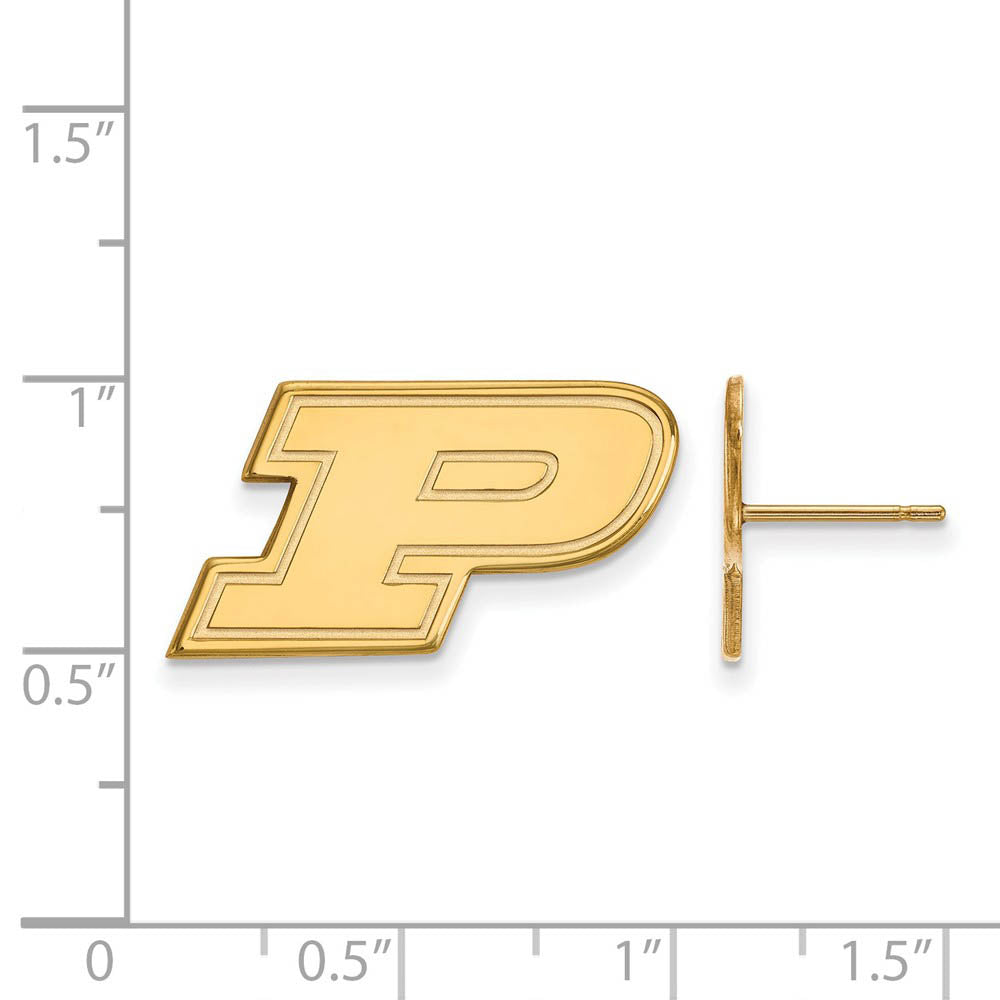 Alternate view of the 14k Yellow Gold Purdue Small Initial P Post Earrings by The Black Bow Jewelry Co.