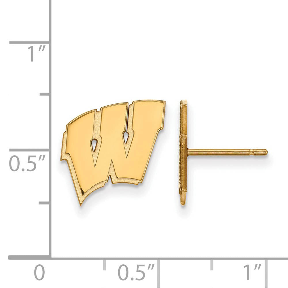 Alternate view of the 14k Yellow Gold University of Wisconsin Small 'W' Post Earrings by The Black Bow Jewelry Co.