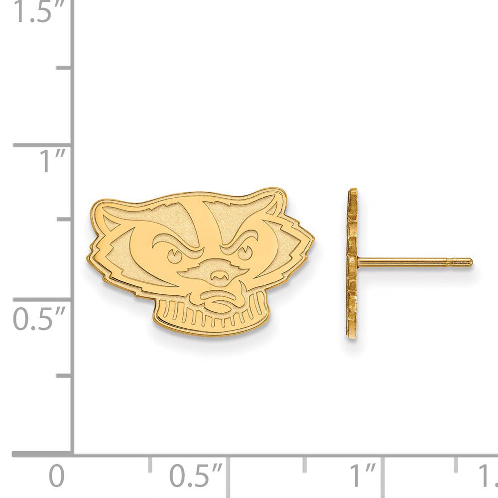 Alternate view of the 14k Yellow Gold University of Wisconsin Small Post Earrings by The Black Bow Jewelry Co.