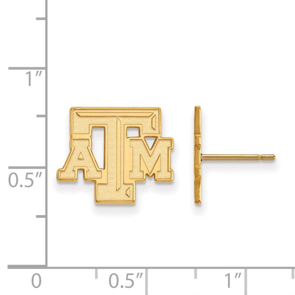 Alternate view of the 14k Yellow Gold Texas A&M University Small 'ATM' Post Earrings by The Black Bow Jewelry Co.