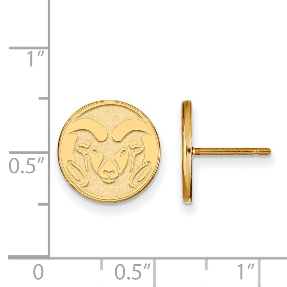 Alternate view of the 14k Gold Plated Silver Colorado State University Post Earrings by The Black Bow Jewelry Co.