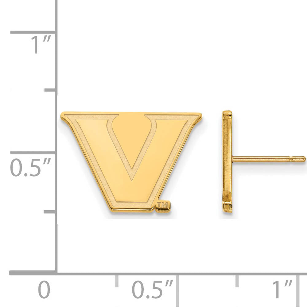 Alternate view of the 14k Gold Plated Silver Vanderbilt University Small Post Earrings by The Black Bow Jewelry Co.