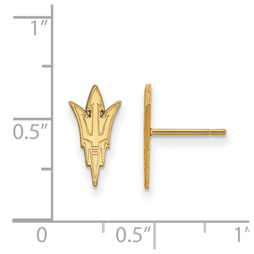 Alternate view of the 14k Gold Plated Silver Arizona State University SM Post Earrings by The Black Bow Jewelry Co.