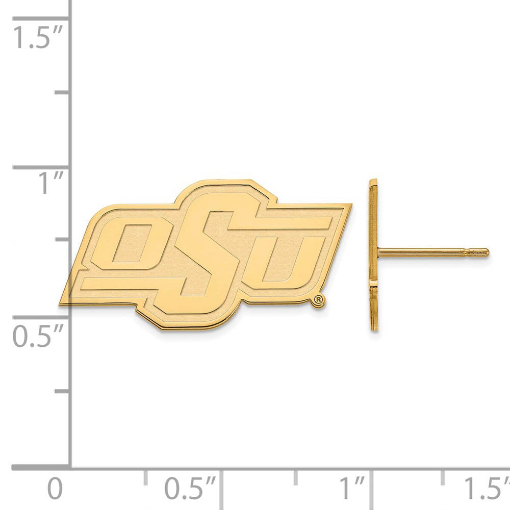 Alternate view of the 14k Gold Plated Silver Oklahoma State University Post Earrings by The Black Bow Jewelry Co.