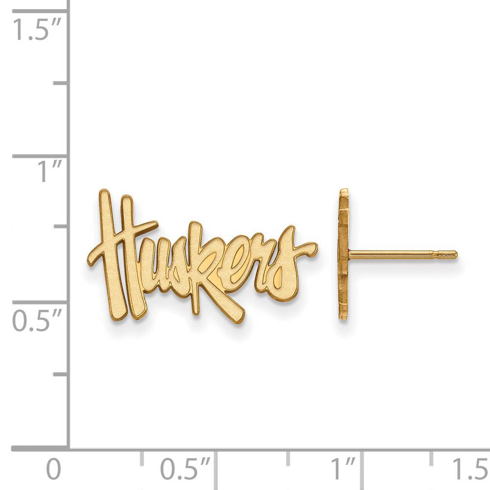Alternate view of the 14k Gold Plated Silver University of Nebraska SM Post Earrings by The Black Bow Jewelry Co.