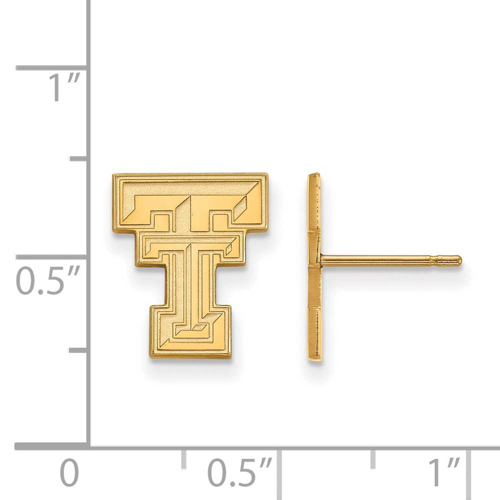 Alternate view of the 14k Gold Plated Silver Texas Tech University SM Post Earrings by The Black Bow Jewelry Co.