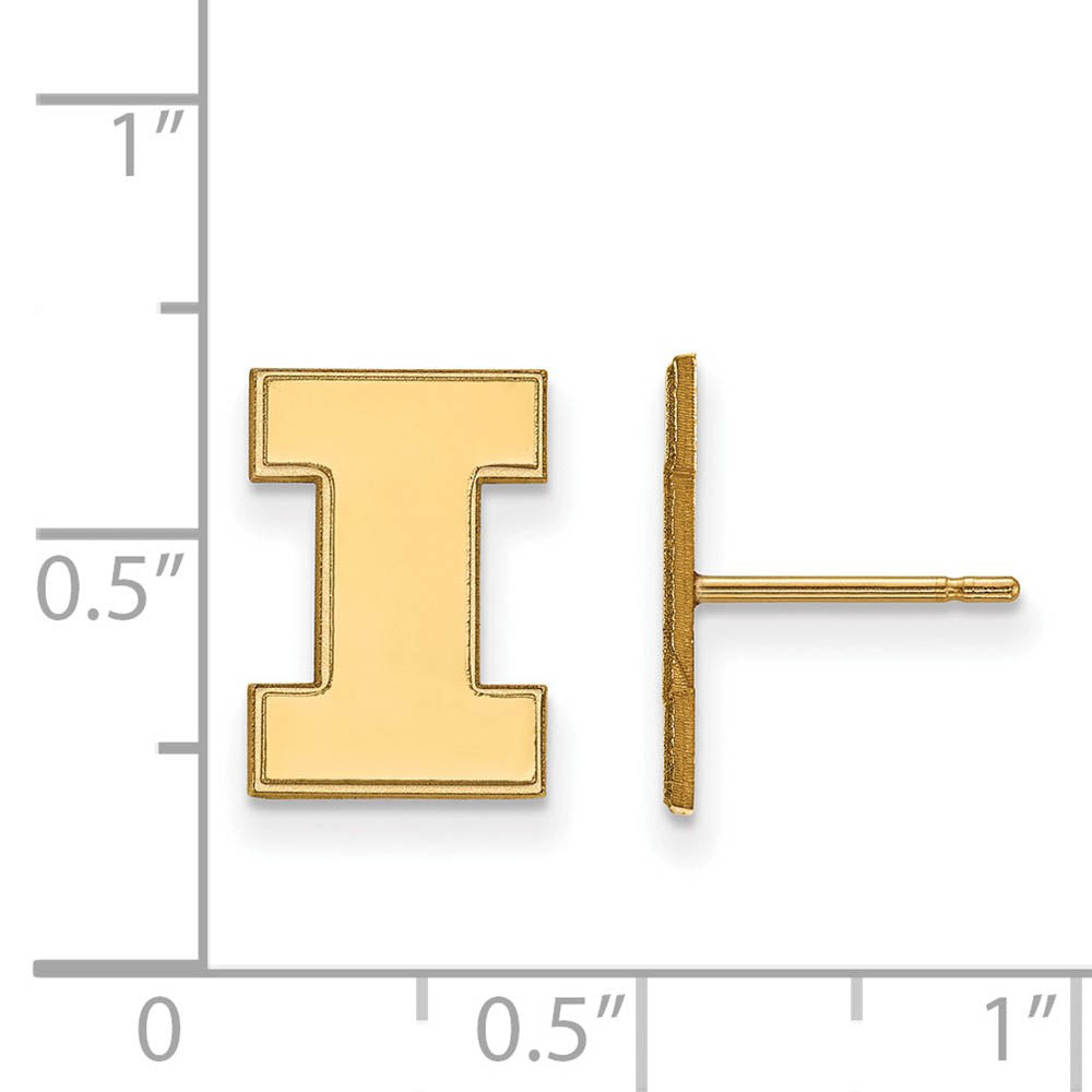 Alternate view of the 14k Gold Plated Silver University of Illinois SM Post Earrings by The Black Bow Jewelry Co.