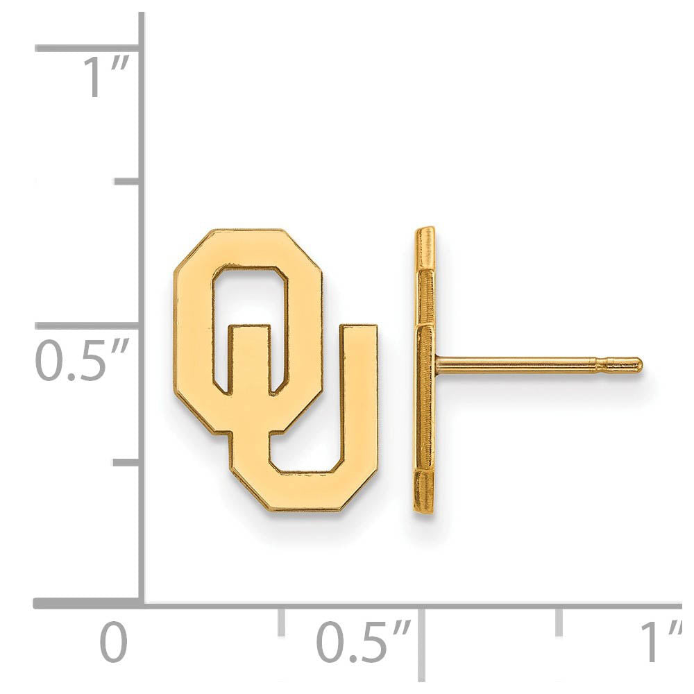 Alternate view of the 14k Gold Plated Silver University of Oklahoma Small Post Earrings by The Black Bow Jewelry Co.