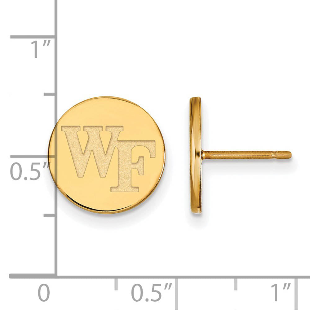 Alternate view of the 14k Gold Plated Silver Wake Forest University Small Disc Earrings by The Black Bow Jewelry Co.