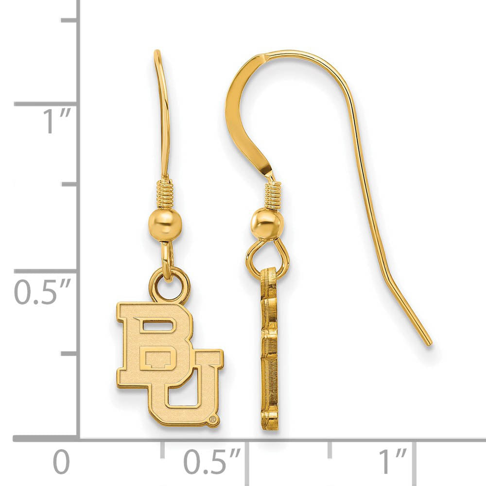 Alternate view of the 14k Gold Plated Silver Baylor Univ. XS (Tiny) Dangle Earrings by The Black Bow Jewelry Co.