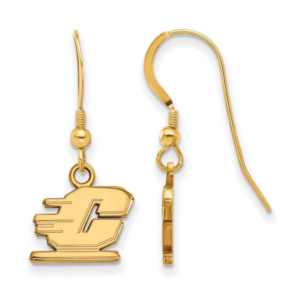 14k Gold Plated Silver Central Michigan Dangle Earrings, Item E15320 by The Black Bow Jewelry Co.