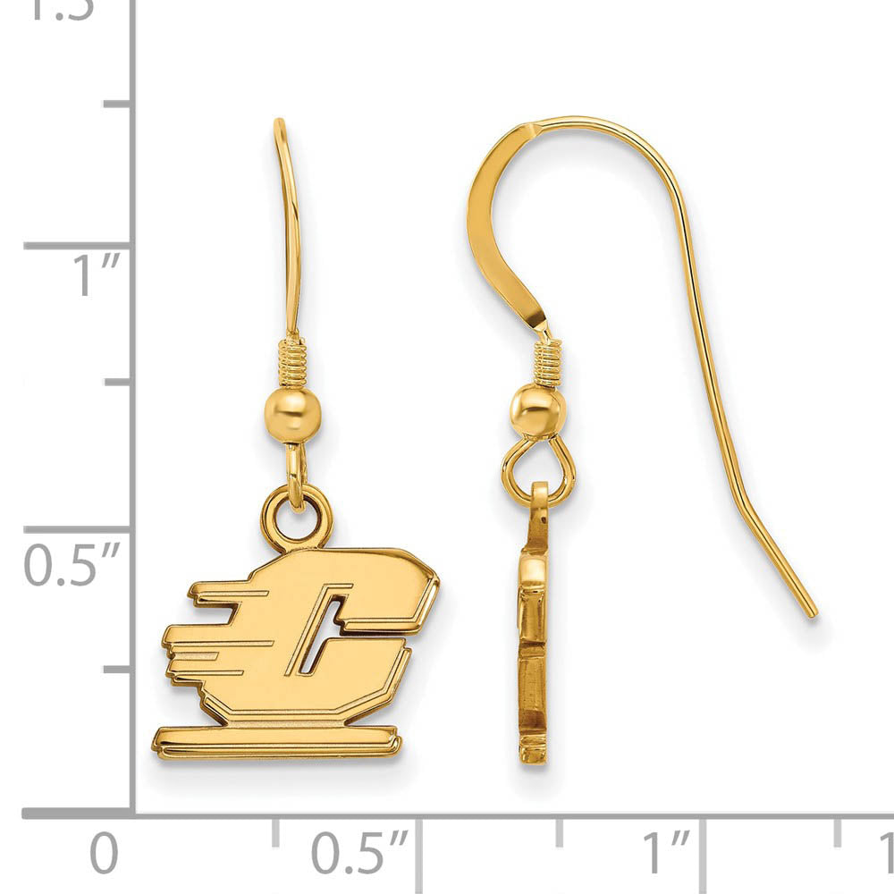 Alternate view of the 14k Gold Plated Silver Central Michigan Dangle Earrings by The Black Bow Jewelry Co.