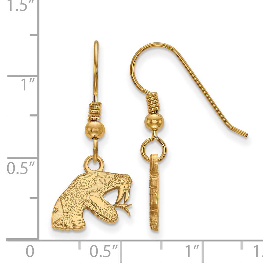 Alternate view of the 14k Gold Plated Silver Florida A&M University XS Tiny Dangle Earrings by The Black Bow Jewelry Co.