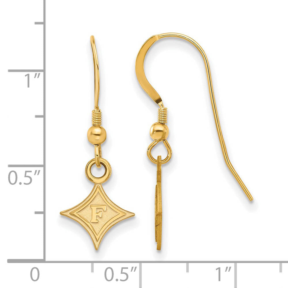 Alternate view of the 14k Gold Plated Silver Furman Univ. XS (Tiny) Dangle Earrings by The Black Bow Jewelry Co.