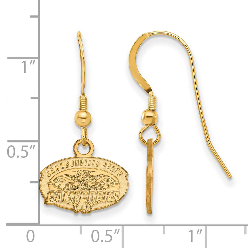 Alternate view of the 14k Gold Plated Silver Jacksonville State U. XS (Tiny) Dangle Earrings by The Black Bow Jewelry Co.