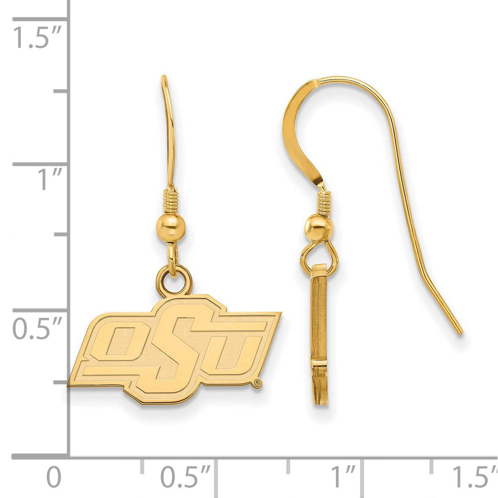 Alternate view of the 14k Gold Plated Silver Oklahoma State University Dangle Earrings by The Black Bow Jewelry Co.