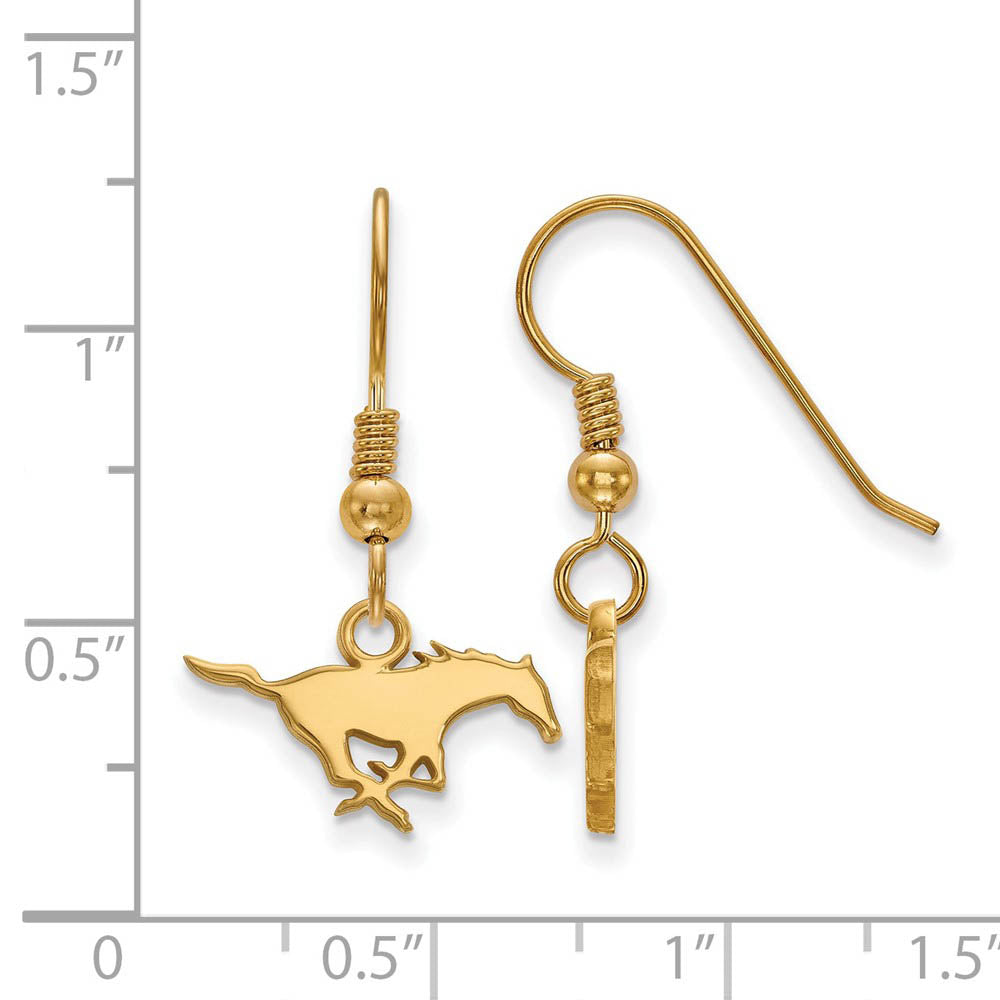 Alternate view of the 14k Gold Plated Silver South Methodist University Dangle Earrings by The Black Bow Jewelry Co.