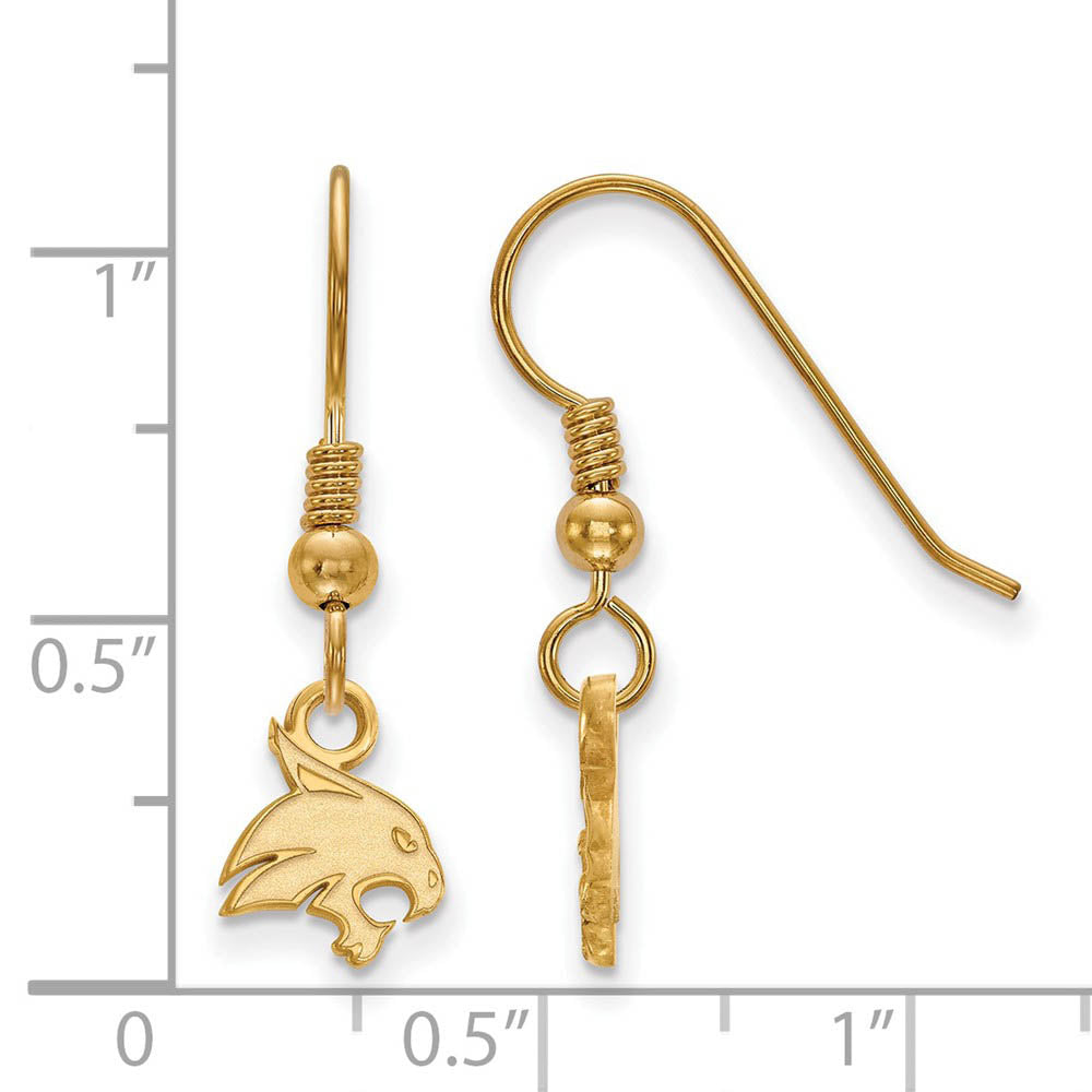 Alternate view of the 14k Gold Plated Silver Texas State University XS Tiny Dangle Earrings by The Black Bow Jewelry Co.