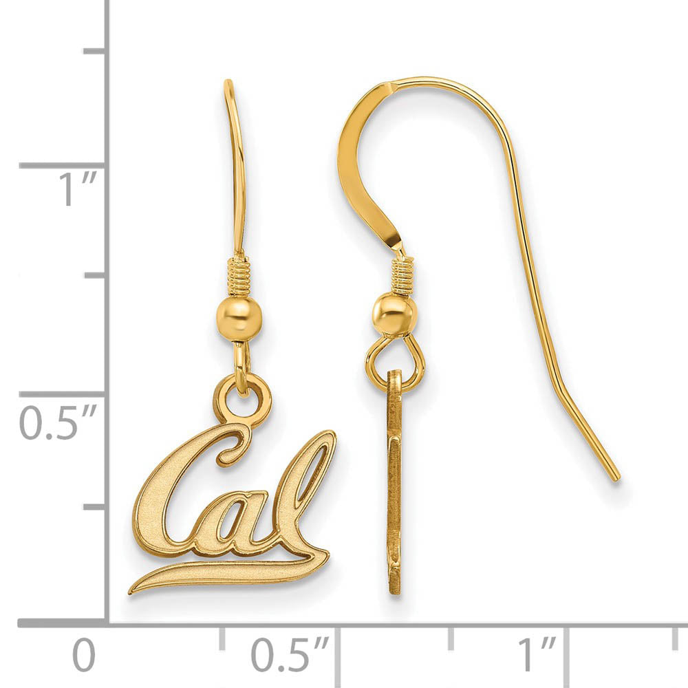 Alternate view of the 14k Gold Plated Silver U of California Berkeley XS Tiny Dangle Earring by The Black Bow Jewelry Co.