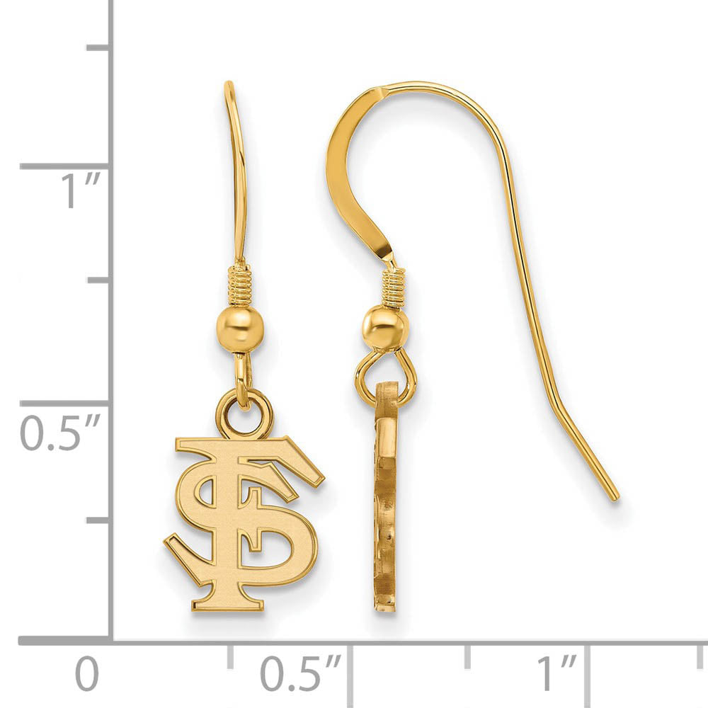 Alternate view of the 14k Gold Plated Silver Florida State Univ. XS (Tiny) Dangle Earrings by The Black Bow Jewelry Co.