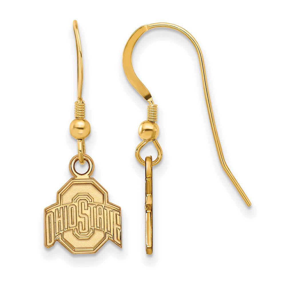 14k Gold Plated Silver Ohio State Univ. XS (Tiny) Dangle Earrings, Item E15371 by The Black Bow Jewelry Co.