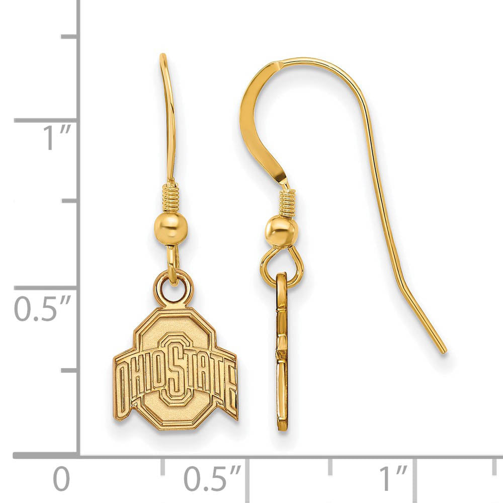Alternate view of the 14k Gold Plated Silver Ohio State Univ. XS (Tiny) Dangle Earrings by The Black Bow Jewelry Co.