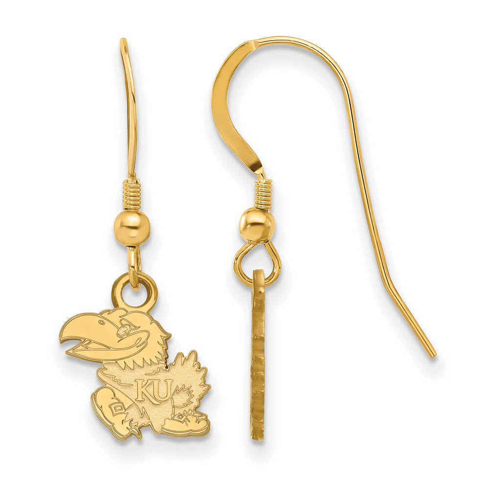 14k Gold Plated Silver Univ. of Kansas XS (Tiny) Dangle Earrings, Item E15382 by The Black Bow Jewelry Co.