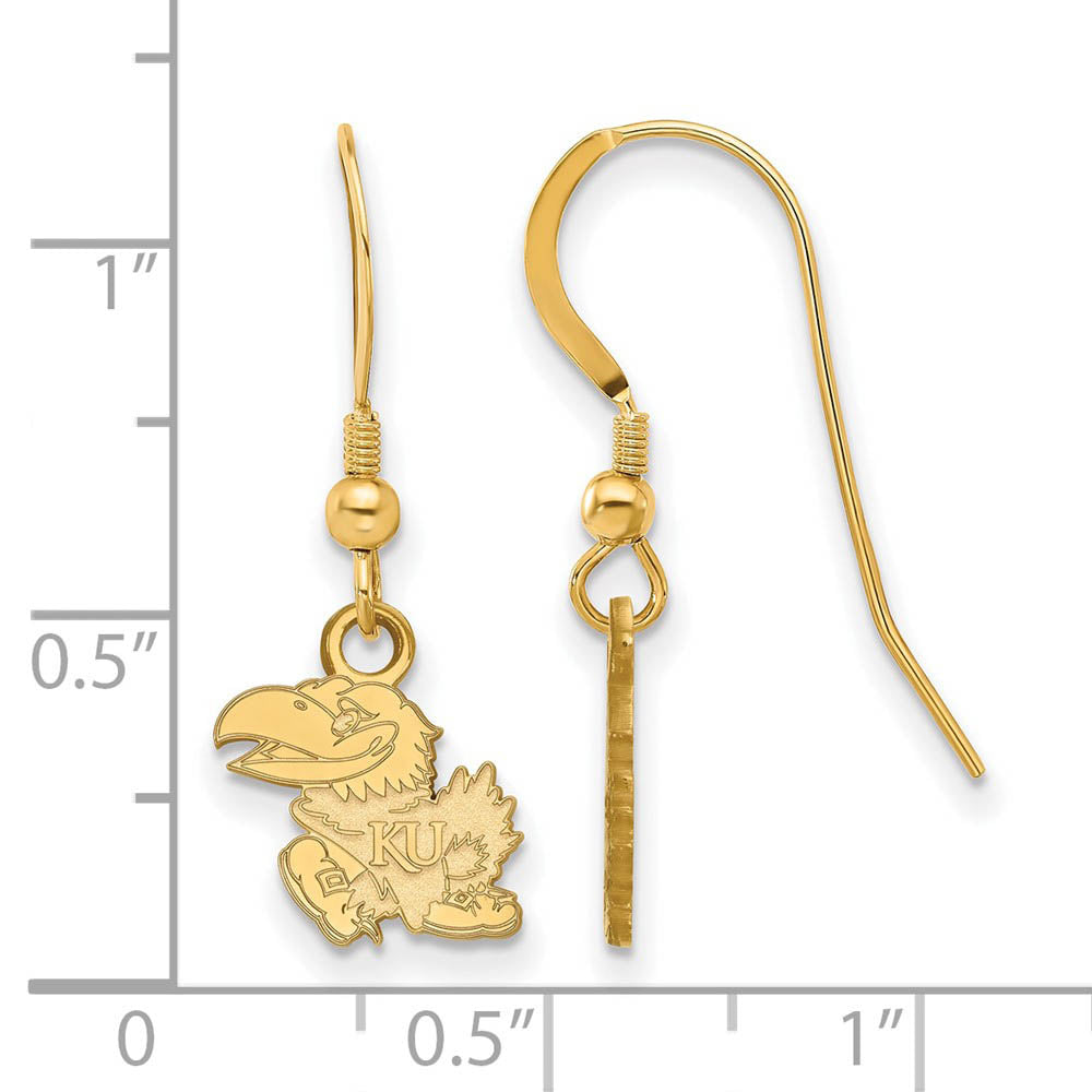 Alternate view of the 14k Gold Plated Silver Univ. of Kansas XS (Tiny) Dangle Earrings by The Black Bow Jewelry Co.