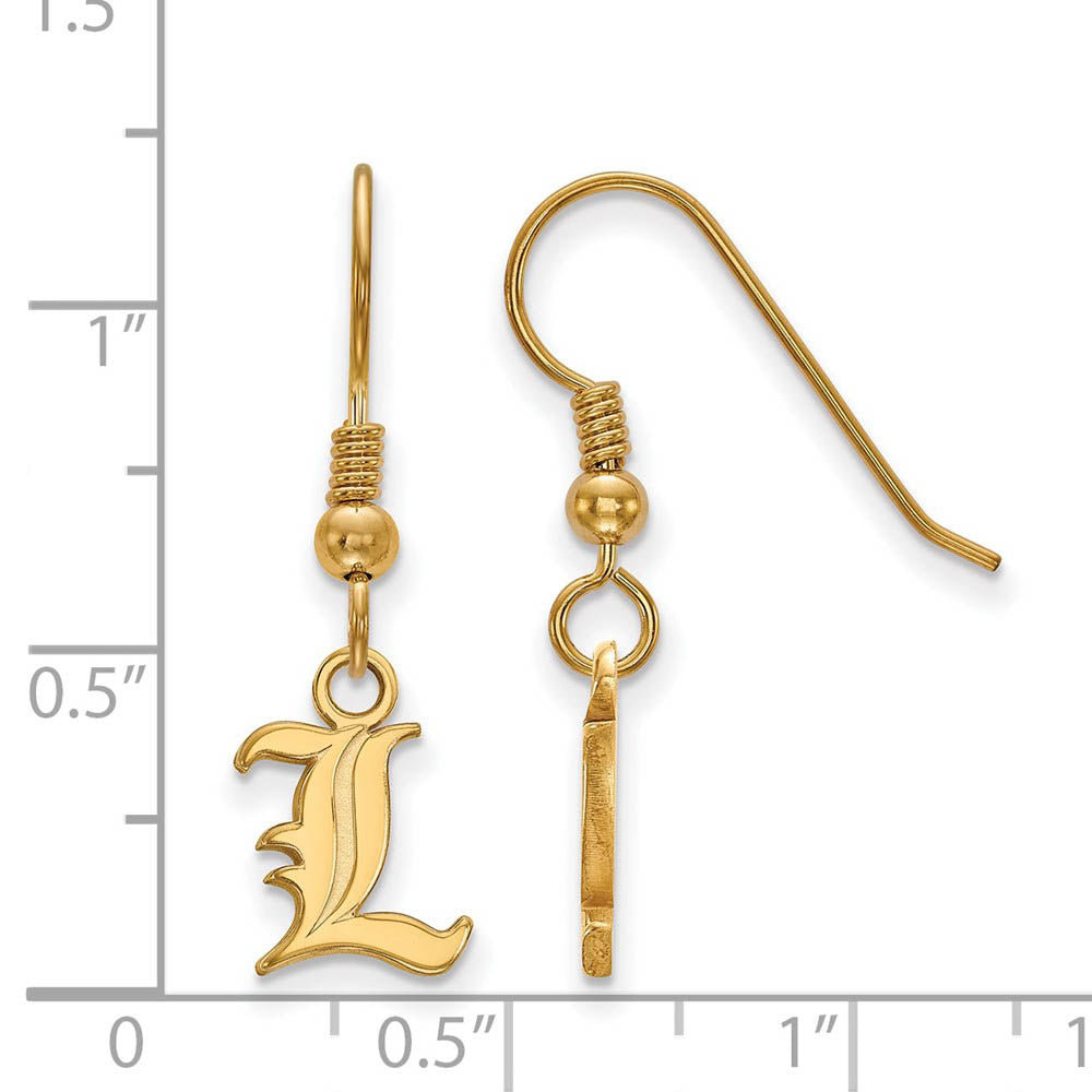 Alternate view of the 14k Gold Plated Silver Univ. of Louisville XS (Tiny) Dangle Earring by The Black Bow Jewelry Co.