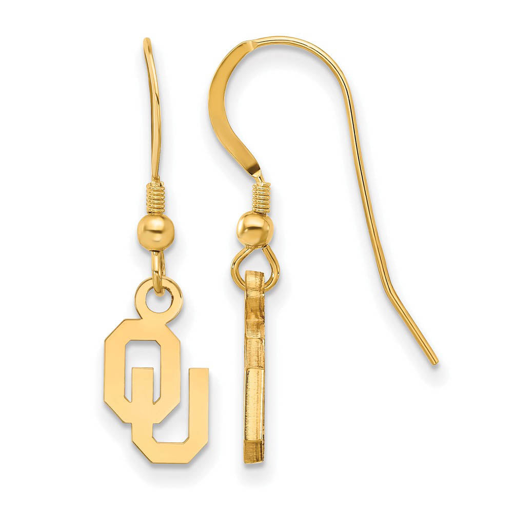 14k Gold Plated Silver University of Oklahoma XS Tiny Dangle Earrings, Item E15390 by The Black Bow Jewelry Co.