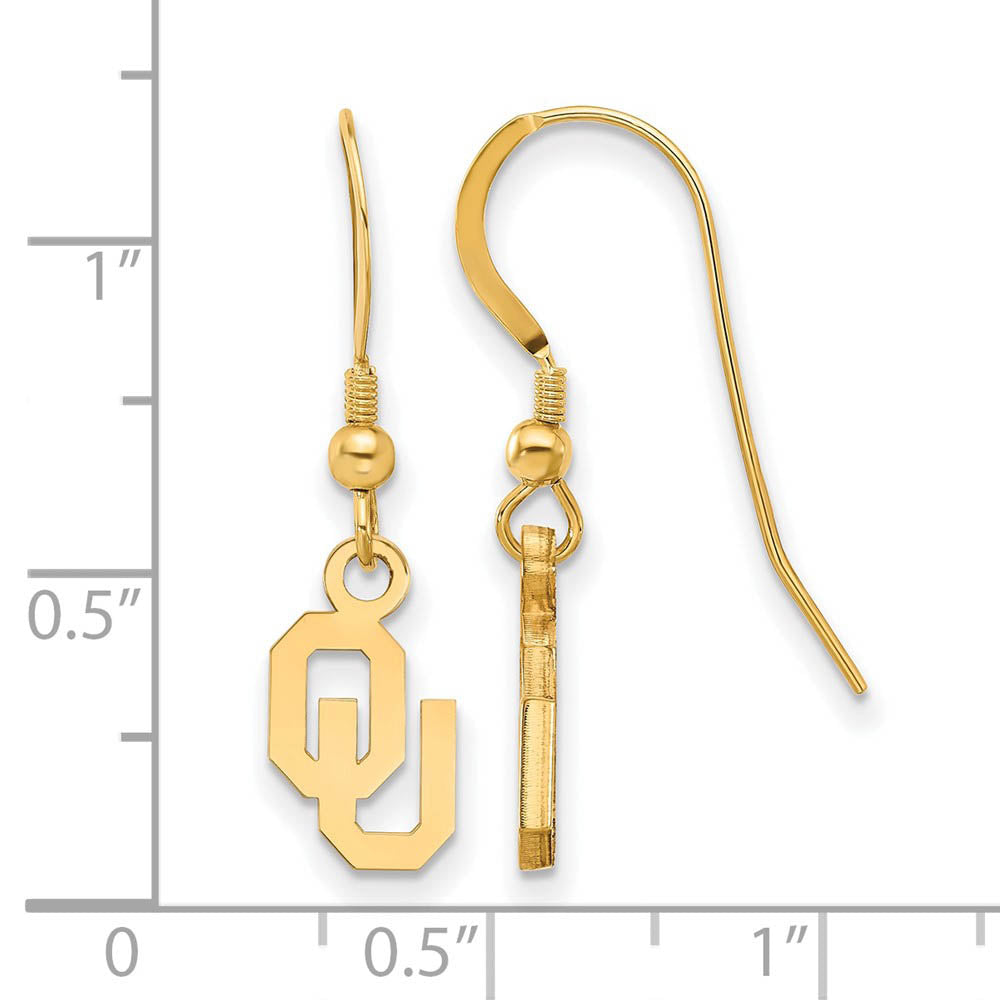 Alternate view of the 14k Gold Plated Silver University of Oklahoma XS Tiny Dangle Earrings by The Black Bow Jewelry Co.