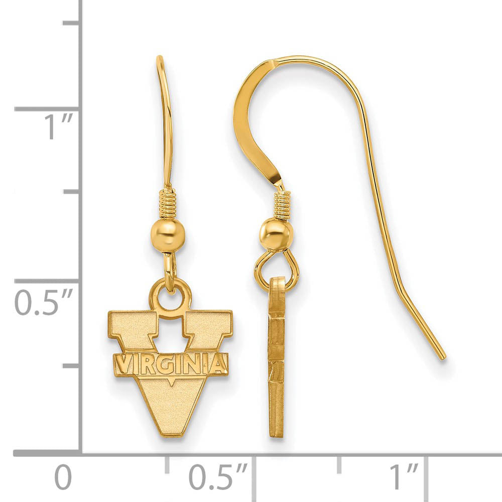 Alternate view of the 14k Gold Plated Silver Univ. of Virginia XS (Tiny) Dangle Earrings by The Black Bow Jewelry Co.