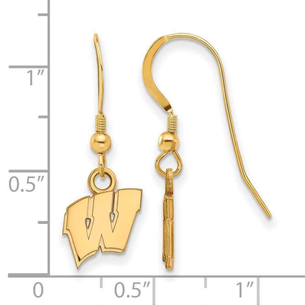 Alternate view of the 14k Gold Plated Silver Univ. of Wisconsin XS (Tiny) Dangle Earrings by The Black Bow Jewelry Co.