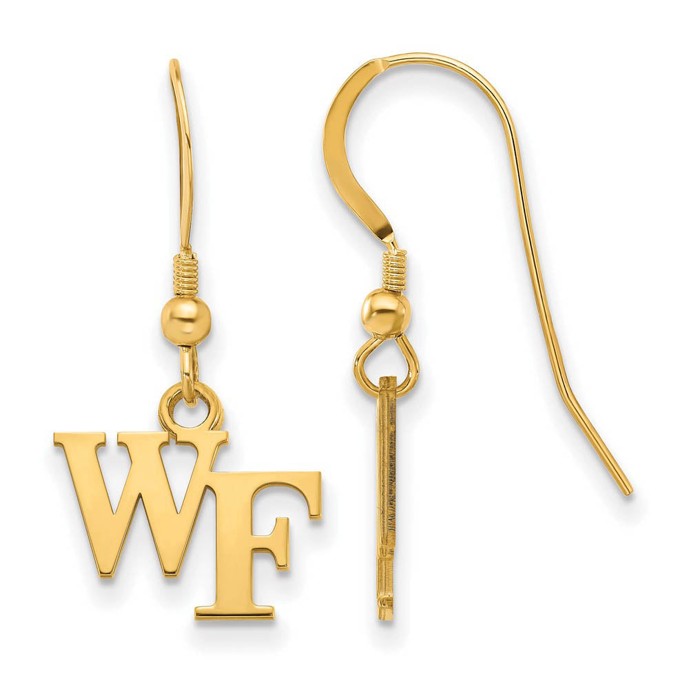 14k Gold Plated Silver Wake Forest Univ. XS (Tiny) Dangle Earrings, Item E15397 by The Black Bow Jewelry Co.