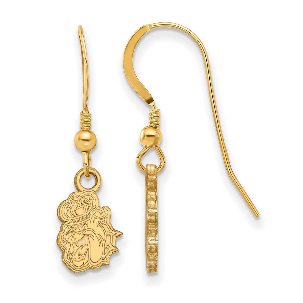14k Gold Plated Silver James Madison University Dangle Earrings, Item E15401 by The Black Bow Jewelry Co.