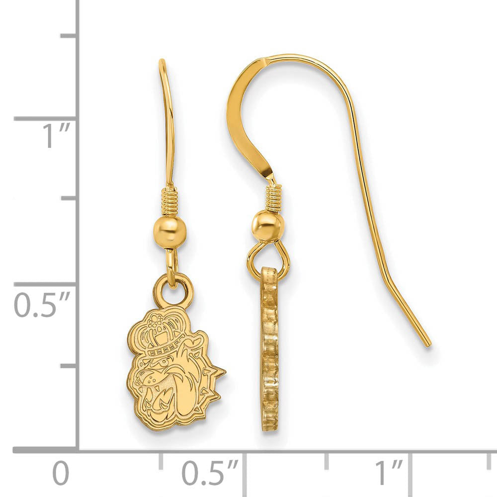 Alternate view of the 14k Gold Plated Silver James Madison University Dangle Earrings by The Black Bow Jewelry Co.