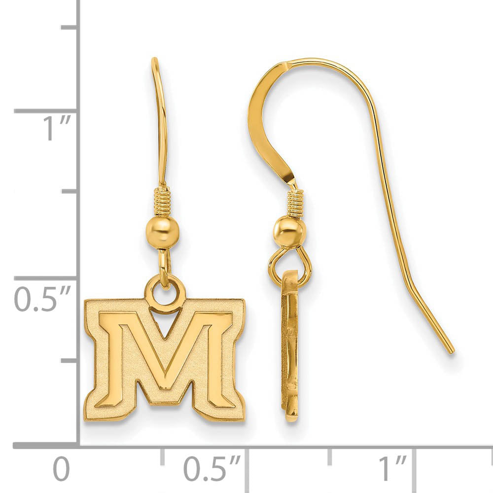 Alternate view of the 14k Gold Plated Silver Montana State University Dangle Earrings by The Black Bow Jewelry Co.