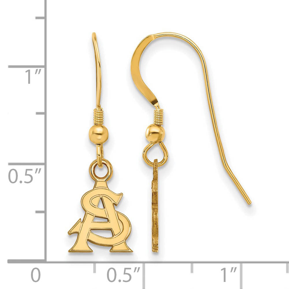 Alternate view of the 14k Gold Plated Silver Arizona State University Dangle Earrings by The Black Bow Jewelry Co.