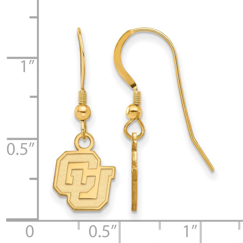 Alternate view of the 14k Gold Plated Silver University of Colorado XS Tiny Dangle Earrings by The Black Bow Jewelry Co.