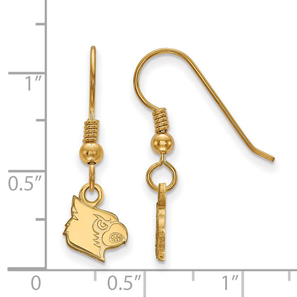 Alternate view of the 14k Gold Plated Silver University of Louisville XS Tiny Dangle Earring by The Black Bow Jewelry Co.