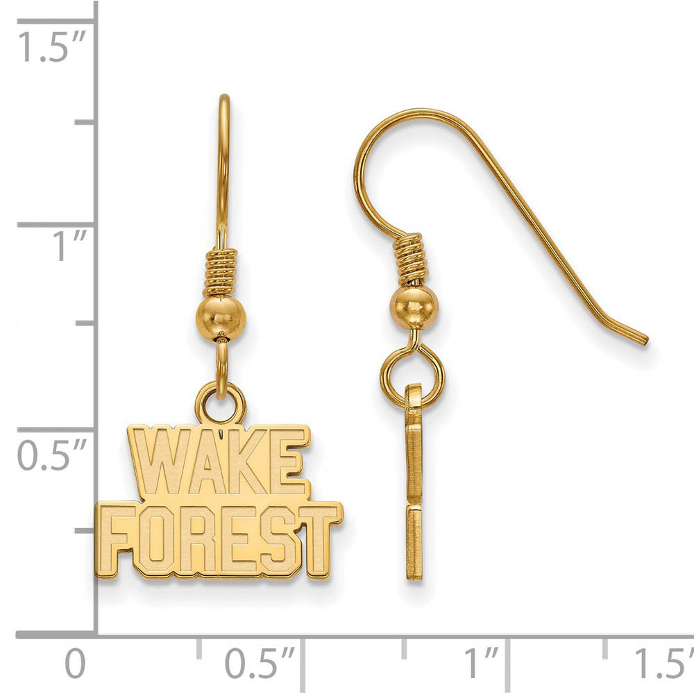 Alternate view of the 14k Gold Plated Silver Wake Forest University XS Tiny Dangle Earrings by The Black Bow Jewelry Co.