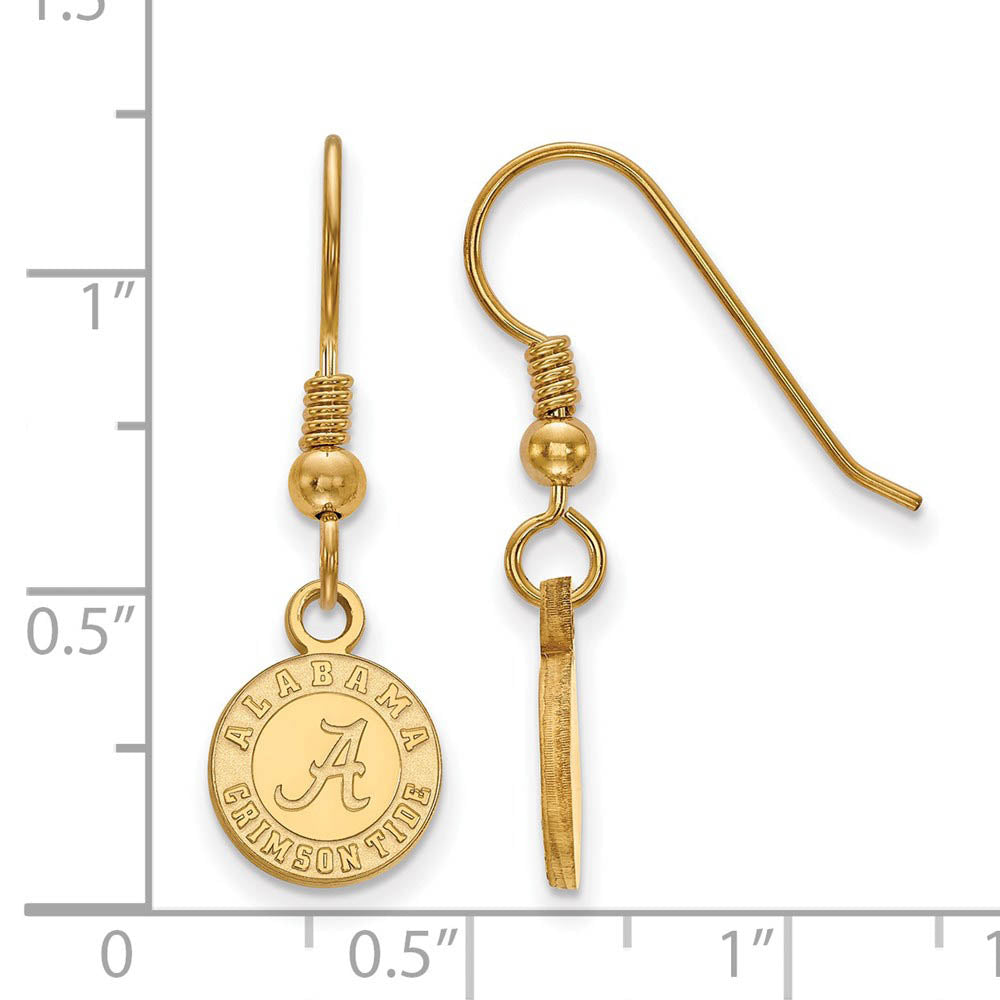 Alternate view of the 14k Gold Plated Silver Univ. of Alabama XS Dangle Earrings by The Black Bow Jewelry Co.