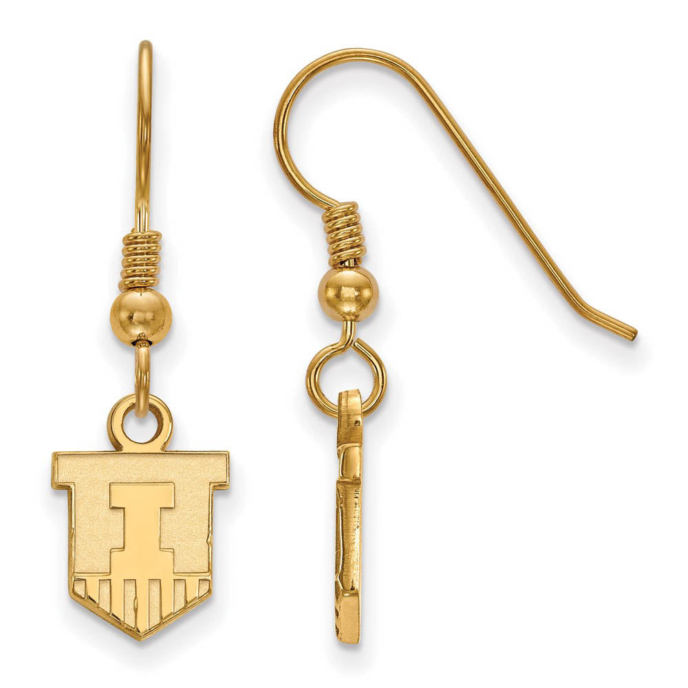 14k Gold Plated Silver University of Illinois XS Tiny Dangle Earrings, Item E15435 by The Black Bow Jewelry Co.