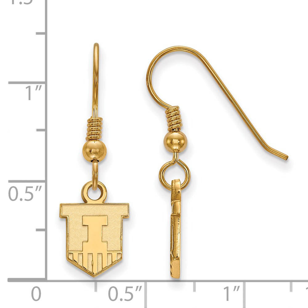 Alternate view of the 14k Gold Plated Silver University of Illinois XS Tiny Dangle Earrings by The Black Bow Jewelry Co.