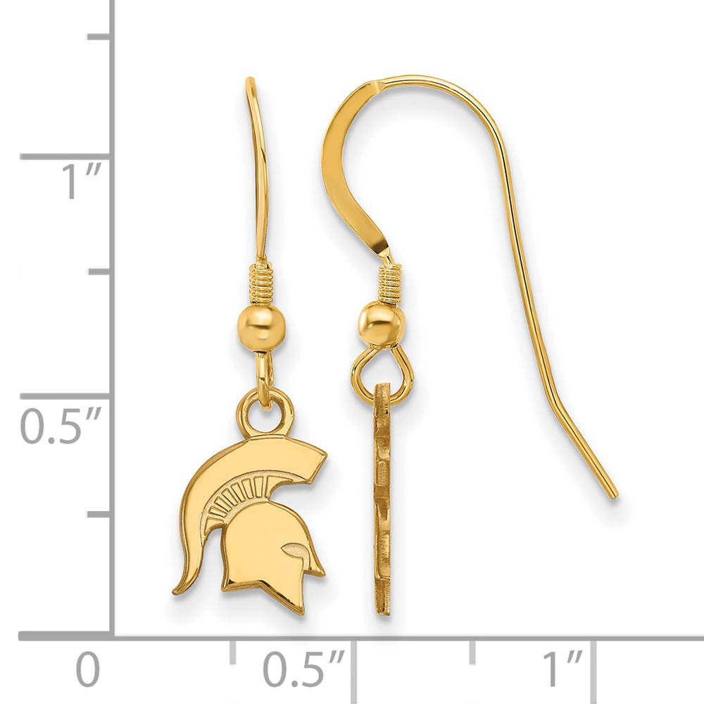 Alternate view of the 14k Gold Plated Silver Michigan State University Dangle Earrings by The Black Bow Jewelry Co.